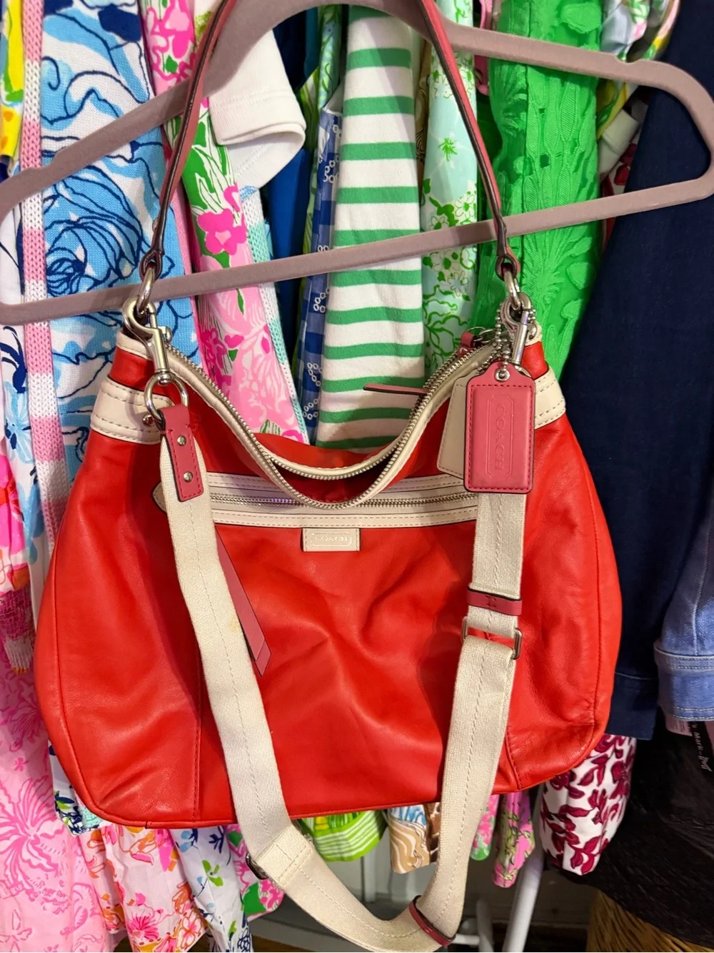 Coach Siasy Spectator Leather Hobo Vermillion Multicolor Shoulder Bag